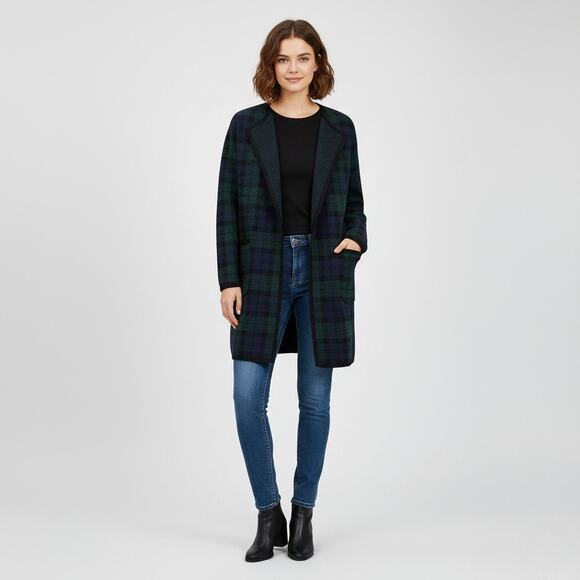 J.Crew Juliette Collarless Sweater-Blazer in Black Watch Tartan Size XXS - Picture 1 of 7